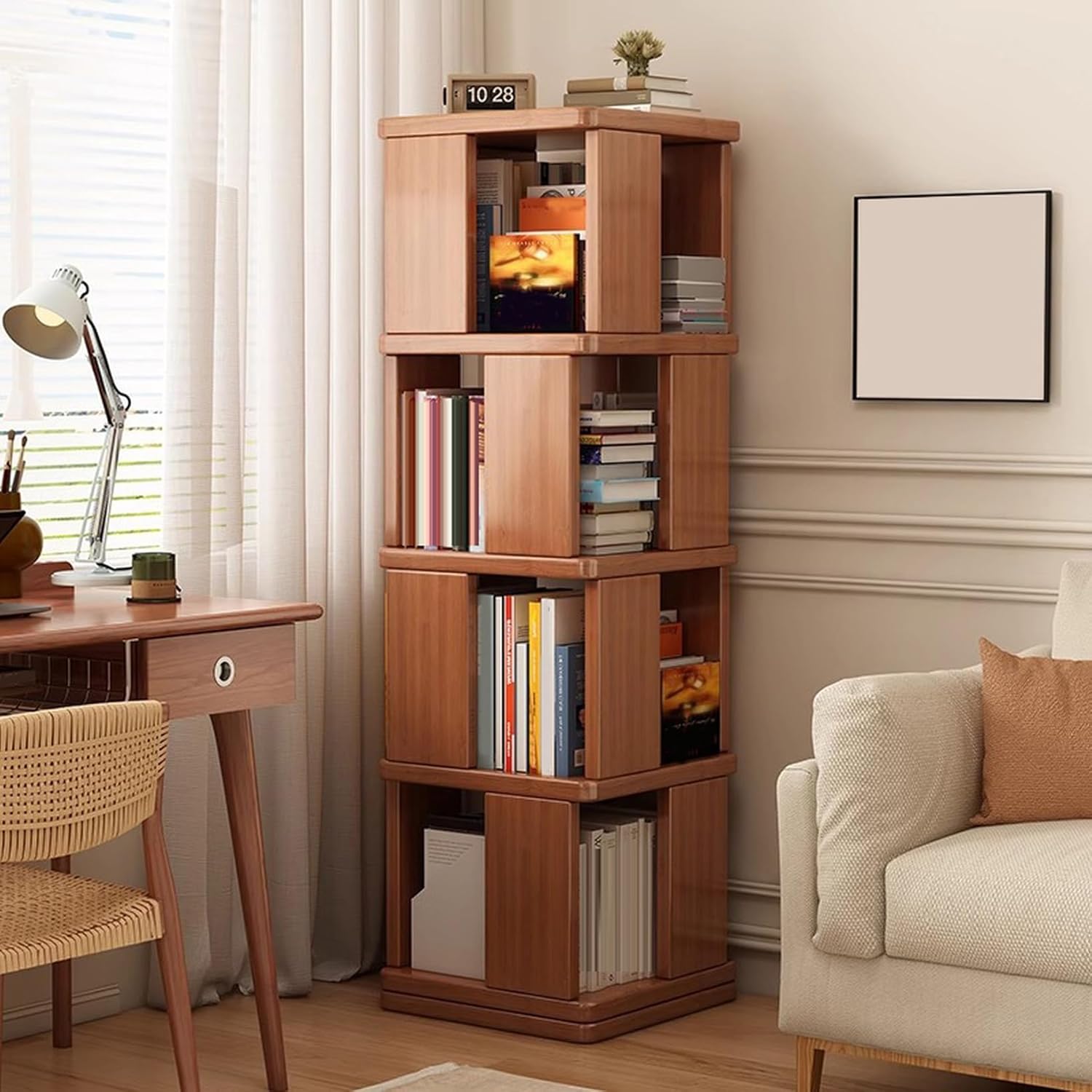 本棚 (回転式本棚) 絵本棚 天然木 漫画 ブックシェルフ (5段